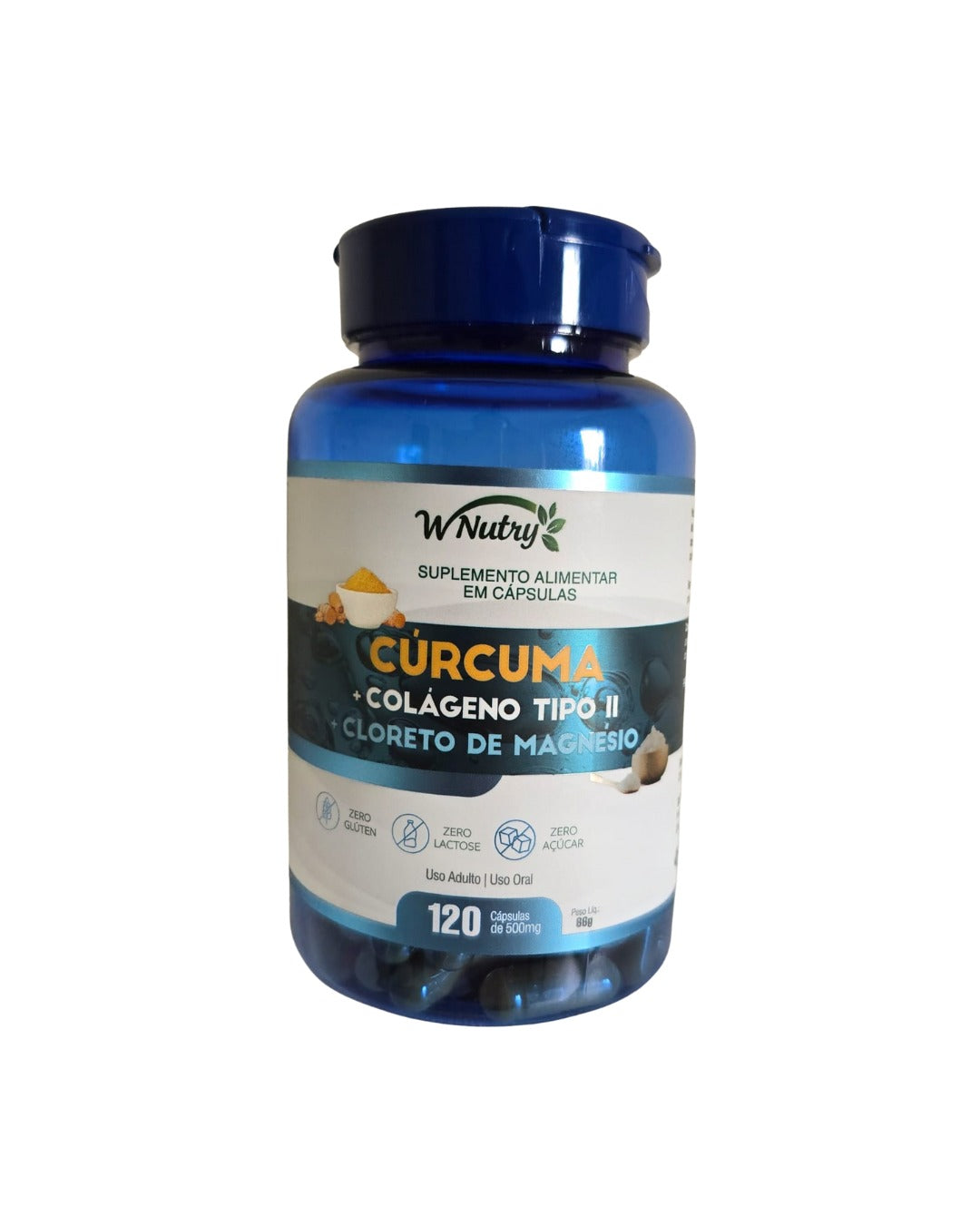 Cúrcuma + Colágeno Tipo II + Cloreto de Magnésio WNutry 120 cápsulas